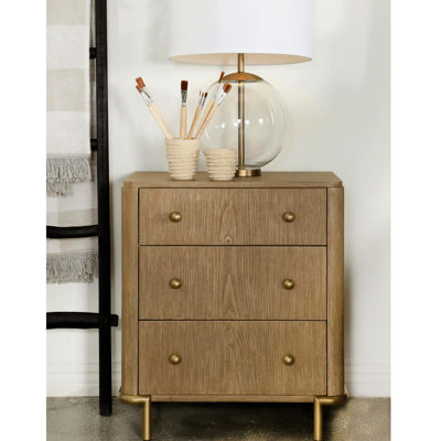 Table de chevet moderne pour chambre à coucher avec 3 tiroirs et panneau de particules contemporain au fini naturel