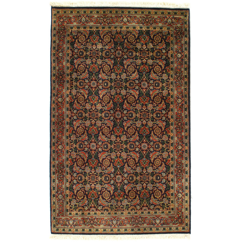Tapis oriental en coton 3 pi 1 po x 5 pi vert / brun / beige Lenell
