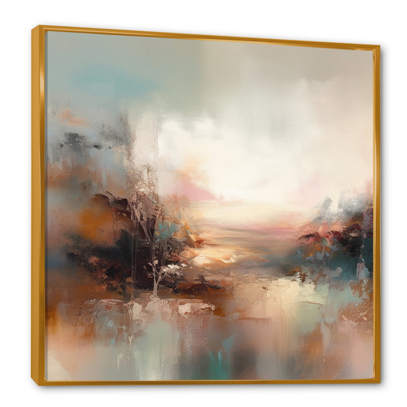 «Brown Abstracted Nature I», art mural abstrait, H 16 po x l 16 po x P 1 po, Toile avec cadre flottant or