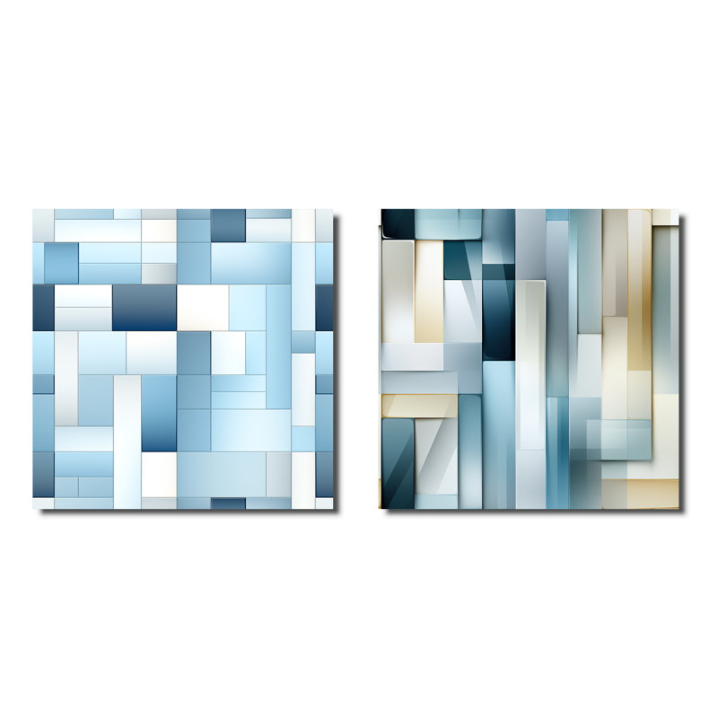 Clennon - Ensemble de 2 collages de formes carrées abstraites, Cadre flottant noir, H 36 po x l 73 po
