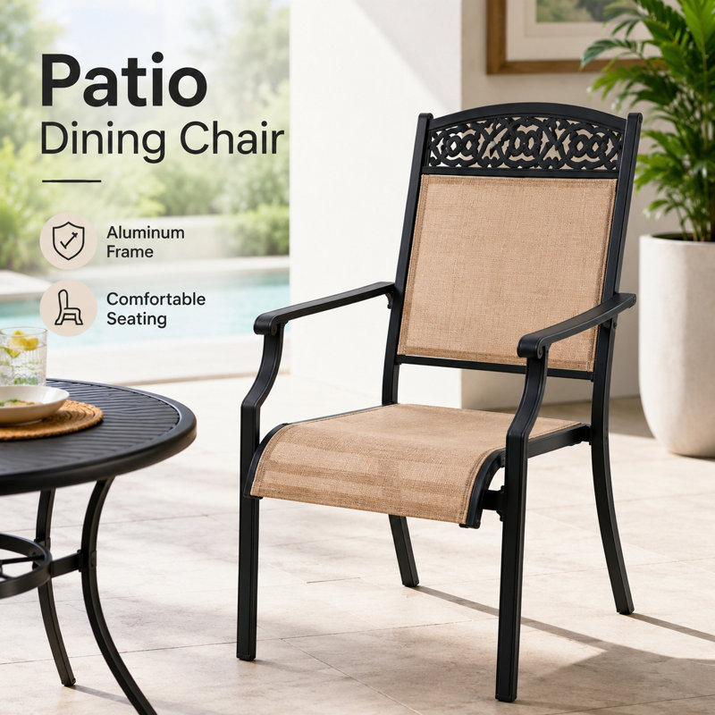 Ensemble de 2 chaises de patio d'extérieur en aluminium avec accoudoirs et tissu respirant