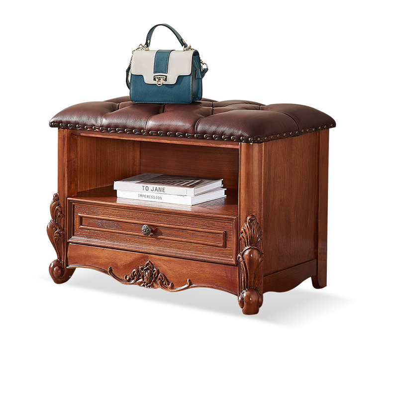 Banc de rangement en cuir de style rétro pour la chambre et le vestibule, Couleur de l'image
