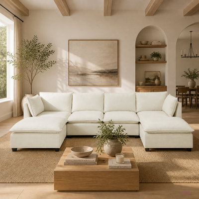 Comfy Cloud Couch Sectional 4 Seat Sofa with 2 Ottoman, Chenille Sofa Sleeper Deep Seat Sofa with Throw Pillows for Living Room