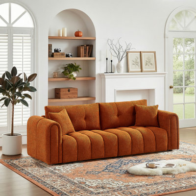 Canapé rembourré en chenille de 91,5 po de style moderne avec accoudoirs arrondis et confort surdimensionné pour le salon