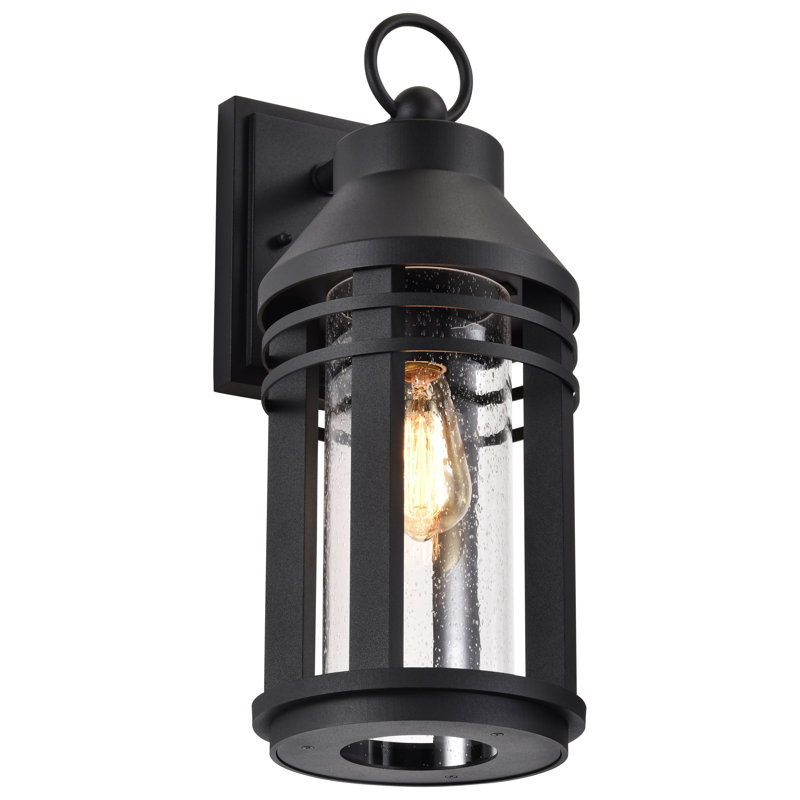 Abbra - 1 Light Large Wall Lantern - Matte Black with Clear Seeded Glass, 19.75" H x 8.25" W x 10.38" W