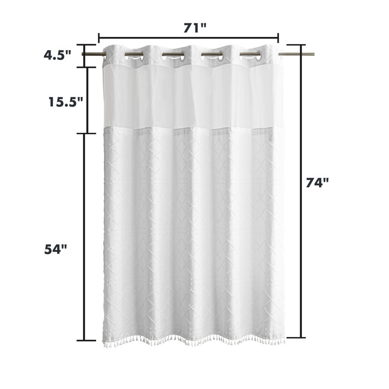 Shorey Geometric Tassel Shower Curtain with Liner Included, 74"H x 71"W, White