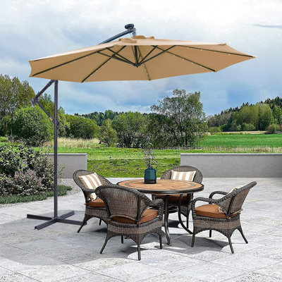 Parasol solaire d'extérieur 10 pi - Taupe Cadre à griffes, base thermolaquée de patio à 32 lumières écoénergétique, pavillon résistant aux intempéries, résistance à la décoloration