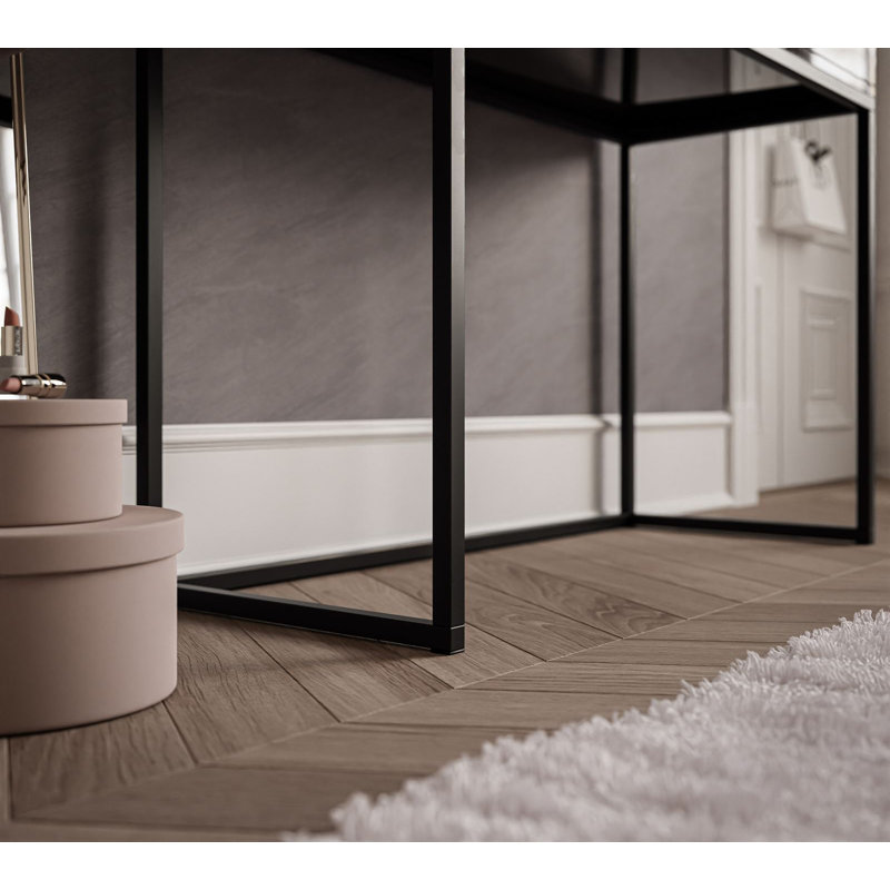 Anashima Dressing Table with Mirror, Black/Black high gloss/White crystal