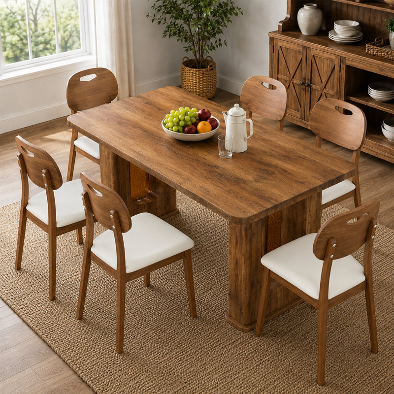 Ensemble de table de salle à manger pour 6 personnes Modern Modern Farmhouse, 7 Pieces: Table, 6 Chairs, White/Wood