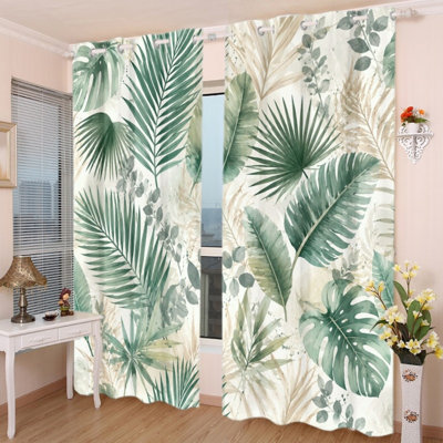 2Pcs Tropical Rainforest Leaf Botanical Print Grommet Blackout Curtains, Lush Jungle Leaf Pattern, Polyester Window Drapes, Thermal Insulated, Noise Reducing & Privacy Protection, Room Darkening Stylish Indoor Home Decor for Bedroom, Living Room