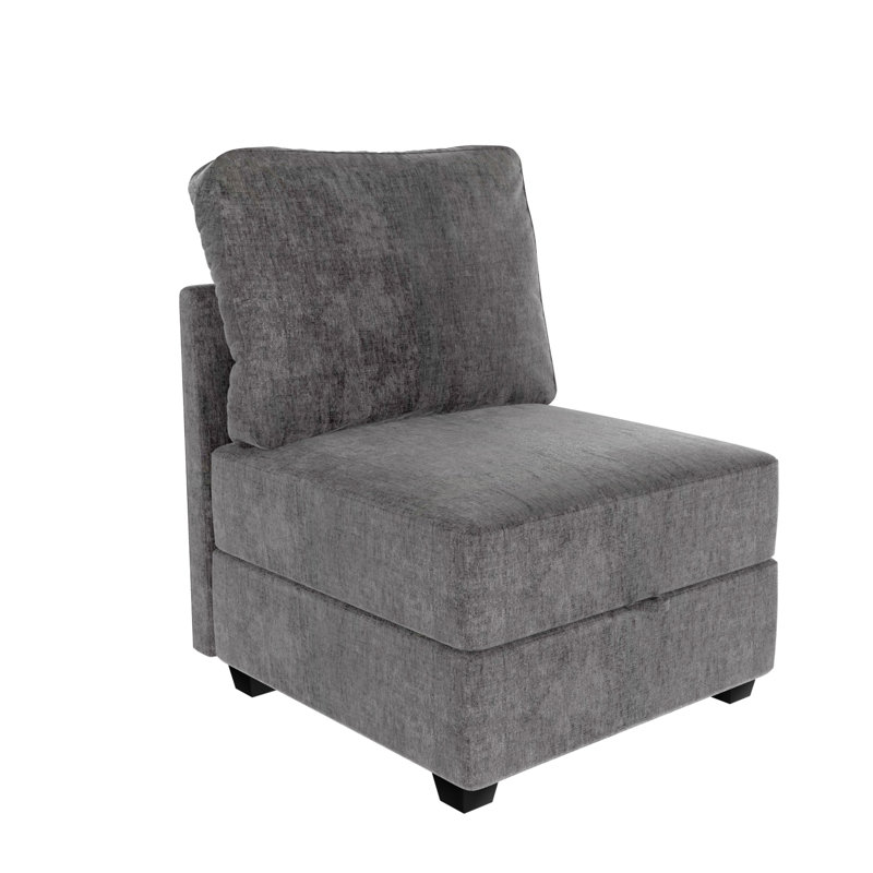 Armless Chair With Storage, Single Seat Module Of Sectional Sofa, Gray Chenille