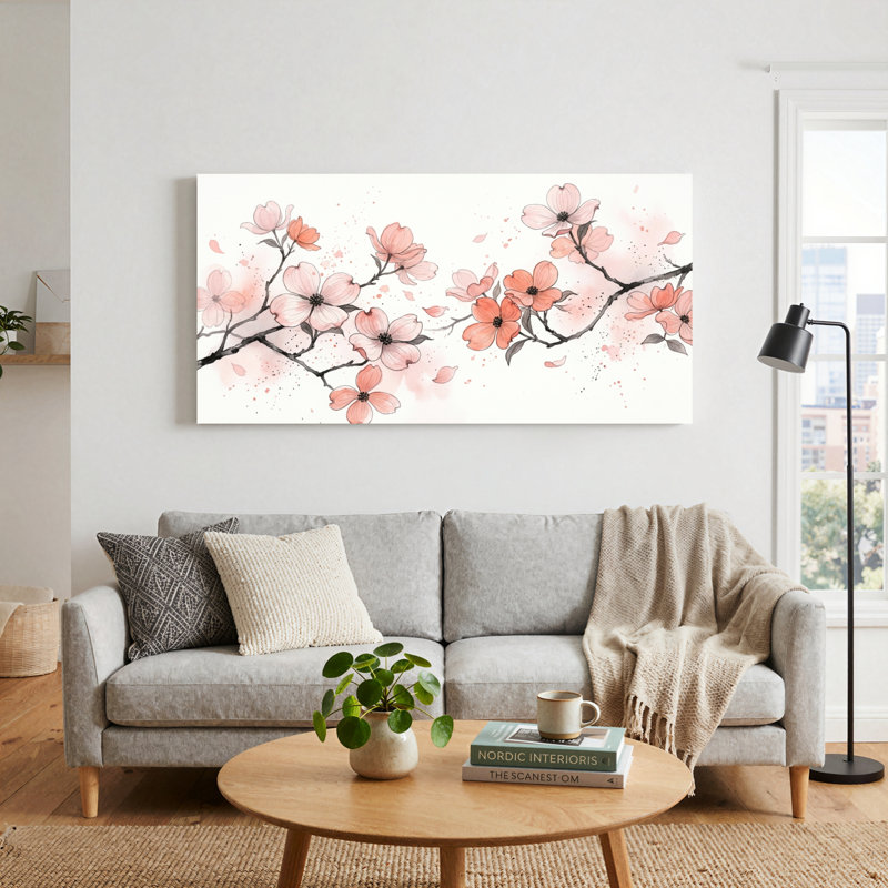 Ensemble de 1 tableau sur toile Fleurs de cerisier, L 40 po x H 20 po, Toile tendue