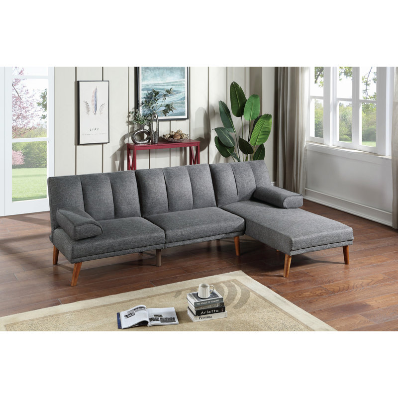 Polyfiber 2Pc Sectional Sofa Set Living Room Furniture Solid Wood Legs Plush Couch Adjustable Sofa Chaise, Gray Mix Polyfiber