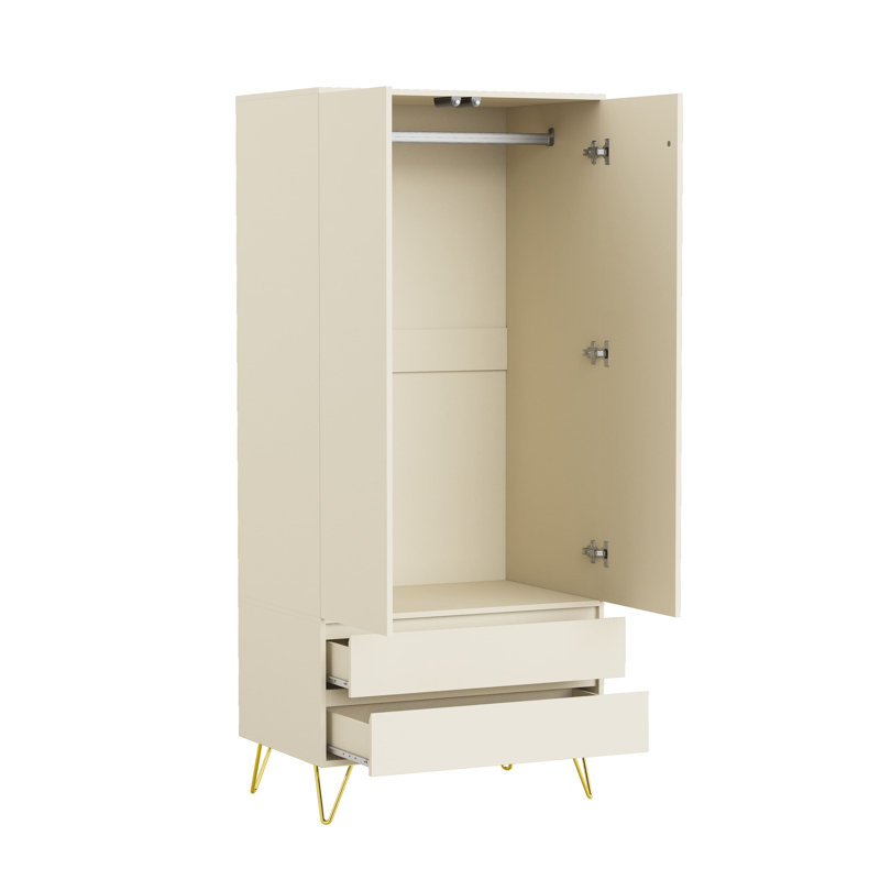 Almaas 2 Door Wardrobe, 186cm H x 81.5cm W x 53cm D, Beige