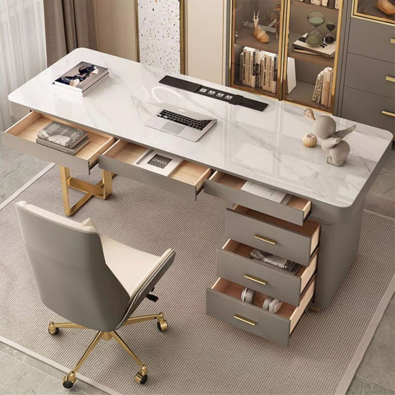 Bureau blanc rectangulaire à 6 tiroirs, H 29,53 po x l 62,99 po x P 27,56 po