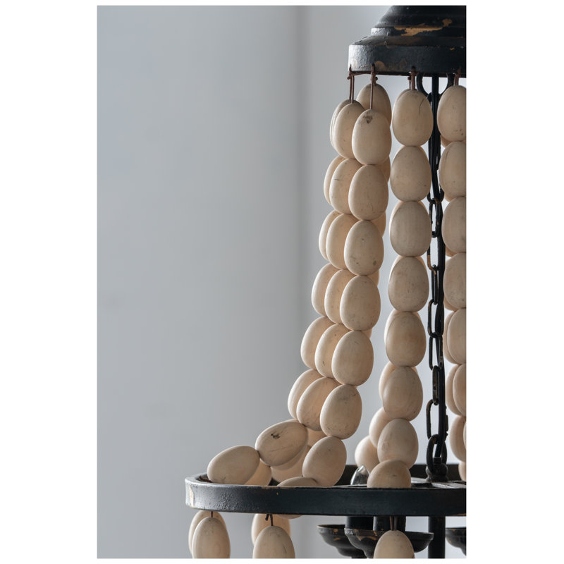 Grand lustre perlé à 4 lumières de style vintage beige et fer