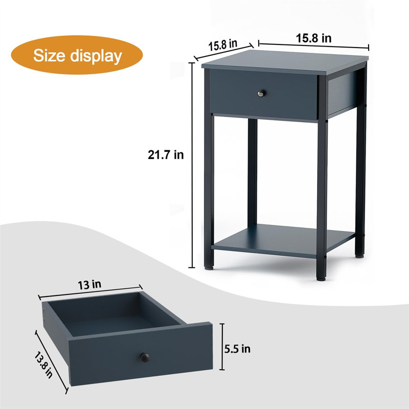 Ensemble de tables de bout Jhalia, Bleu foncé, Noir
