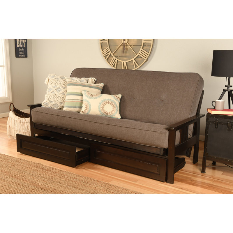 La base de futon pleine grandeur Stratford comprend des tiroirs de rangement et un matelas, Premium Pocket Coil, Espresso