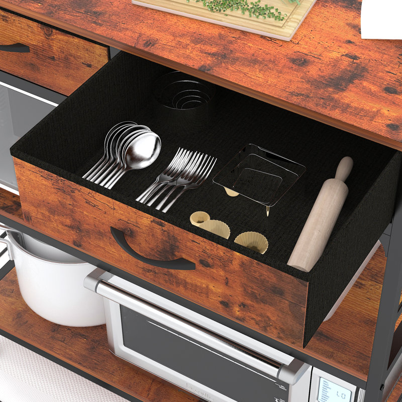 Kitchen Island Cart With Towel Rack And Fabric Drawers, Versatile Kitchen Cart With Power Outlets For Convenience