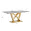 Marble Dining Table For 6 People, Rectangle Faux Marble Dining Table With Mirrored Finish Stainless Steel Base, Modern Large Size Marble Kitchen Table(Only Table)
