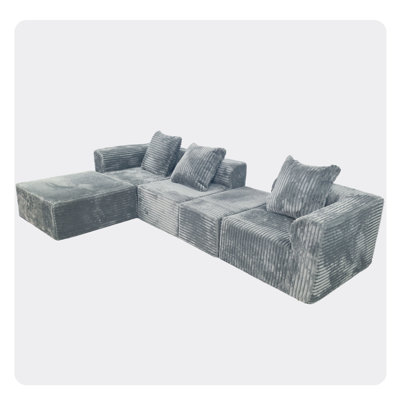 American Style Convertible Modular 4 - Seat Compression , Grey With Medium Firm Seat, 100% New Foam, Us , Standard 100 By Brushed Corduroy Covers, Machine Washable And Skin Smooth