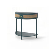 Unique Half Moon Console Table with Rattan Storage for Various Rooms