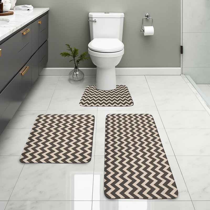  Ensemble de tapis de salle de bain à motif chevron 3 pièces Chevron