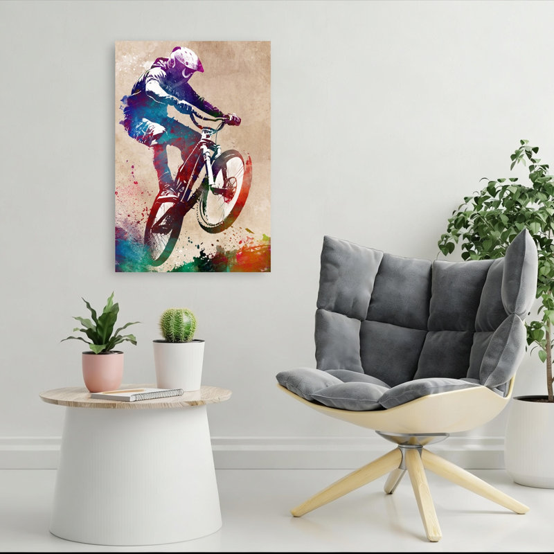 «Vibrant Bike Jump», art mural contemporain, 36" H x 24" W
