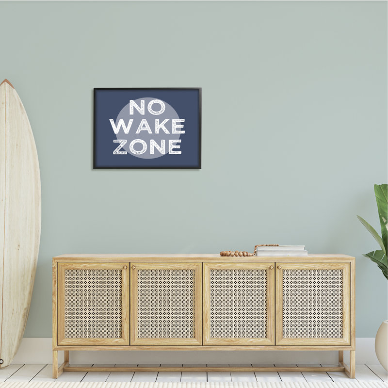 No Wake Zone Circular Background Grunge Textured Words Oversized Black Framed Giclee Texturized Art by Daphne Polselli