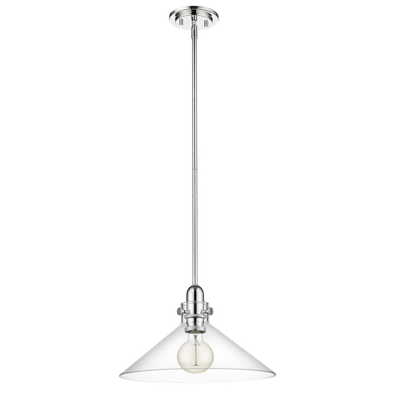 Luminaire suspendu conique 1 lumière Buzbee, Nickel poli