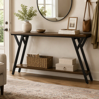 70.9" Console Table, Industrial Sofa Table Behind Couch with 2-Tier Storage Shelf
