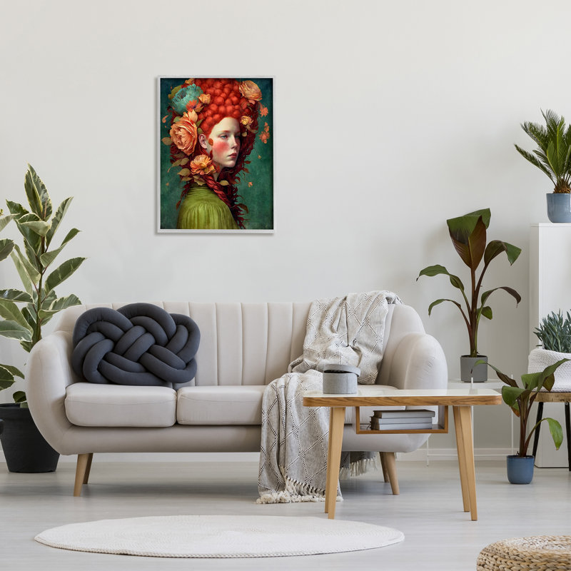Portrait de femme avec pivoines sur bois par LSR Design Studio Print, H 30 po x l 24 po x P 1,5 po