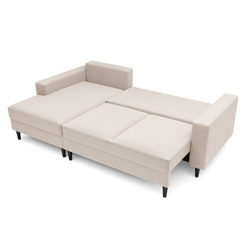 Ajten 3 Seater Velvet Sofa Bed, Cream, Left Hand Facing