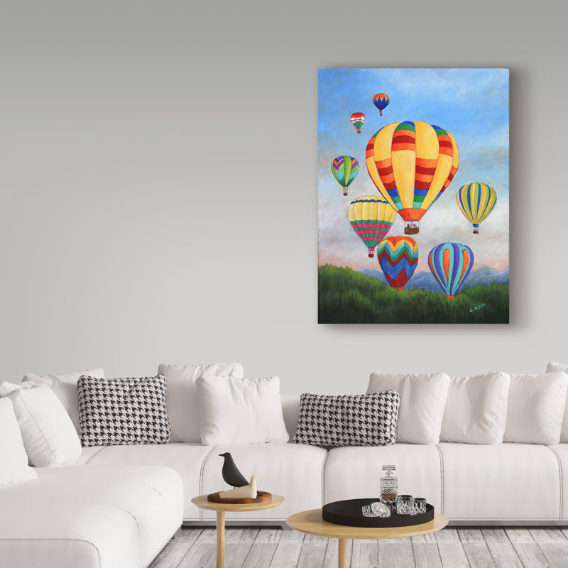 « aube ballons », reproduction de peinture à l’acrylique sur toile tendue, H 32 po x l 24 po x P 2 po