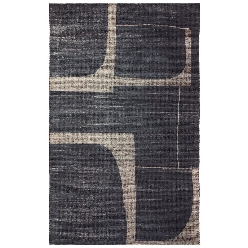 Tapis noir abstrait tissé à la main avec des matériaux durables, Rectangle 7 pi 9 po x 9 pi 9 po