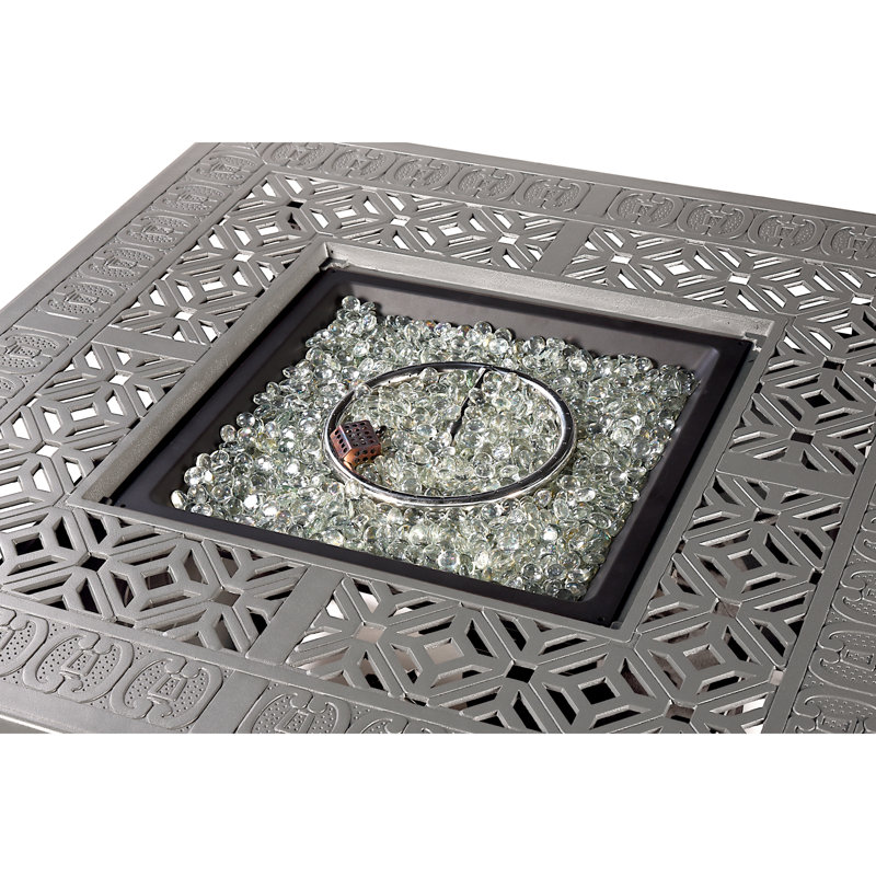 Emmylou Square Aluminum Propane Smokeless Fire Pit Table with Hidden Fuel Tank, Gray