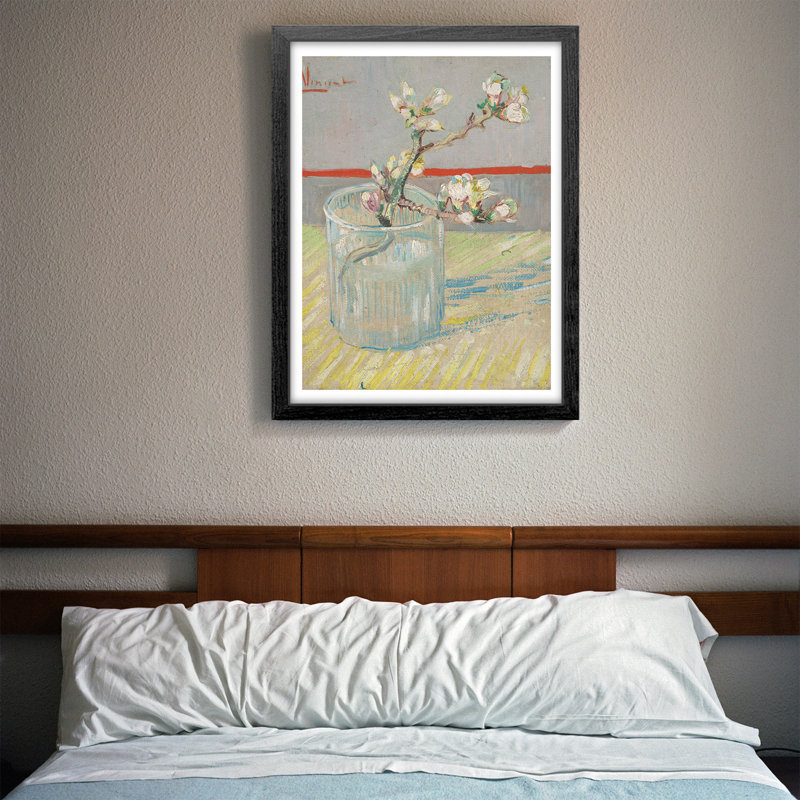 «Pink Blossom Wall Art», peinture encadrée minimaliste à motif floral pour le salon, H 10 po x l 8 po, Cadre métallique doré