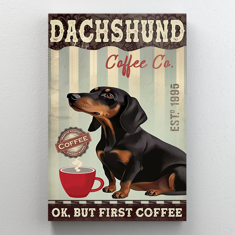 «Dachshund Coffee Co», impression sur toile tendue, H 36 po x l 24 po x P 1,25 po