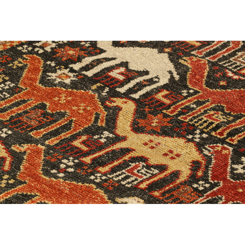 Rug & Kilim’S Shirvan Style Rug With Geometric Camel Pictorials, Rectangle 3'1" x 4'1"