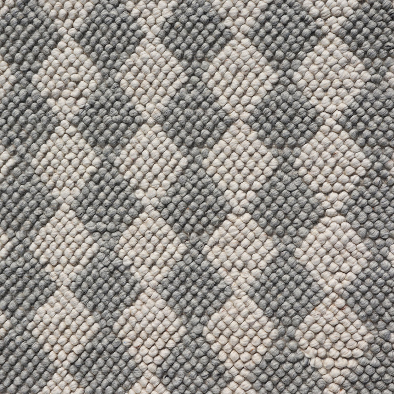 Bubble Argyle Loop Pile Weave Ivory/Grey Wool Area Rug By Tufty Home, Rectangle 2' x 3'