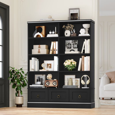 📚 Akxel 47.2" W Farmhouse Bookshelf with 3 Drawers, Wood Grain Storage Bookcase & Display Organizer, Freestanding Book Rack