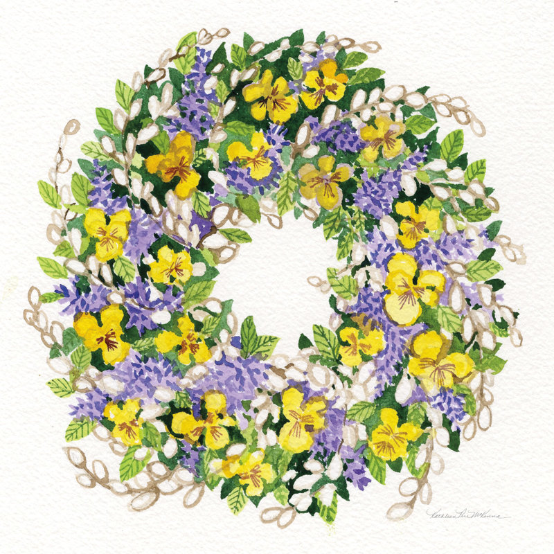 Spring Wreath III by Kathleen Parr McKenna - Wrapped Canvas Painting, 91cm H x 91cm W x 3.8 cm