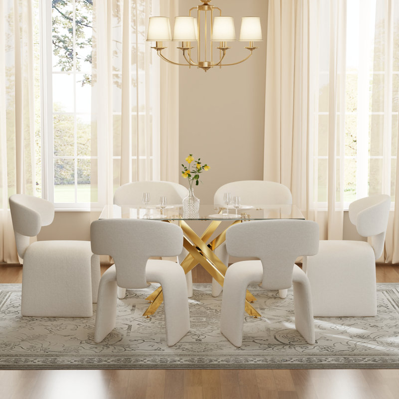 Ensemble de salle à manger Hoggan, 7 Pieces: Table, 6 Chairs, 29.5" H x 51" W x 29.5" D, Gold