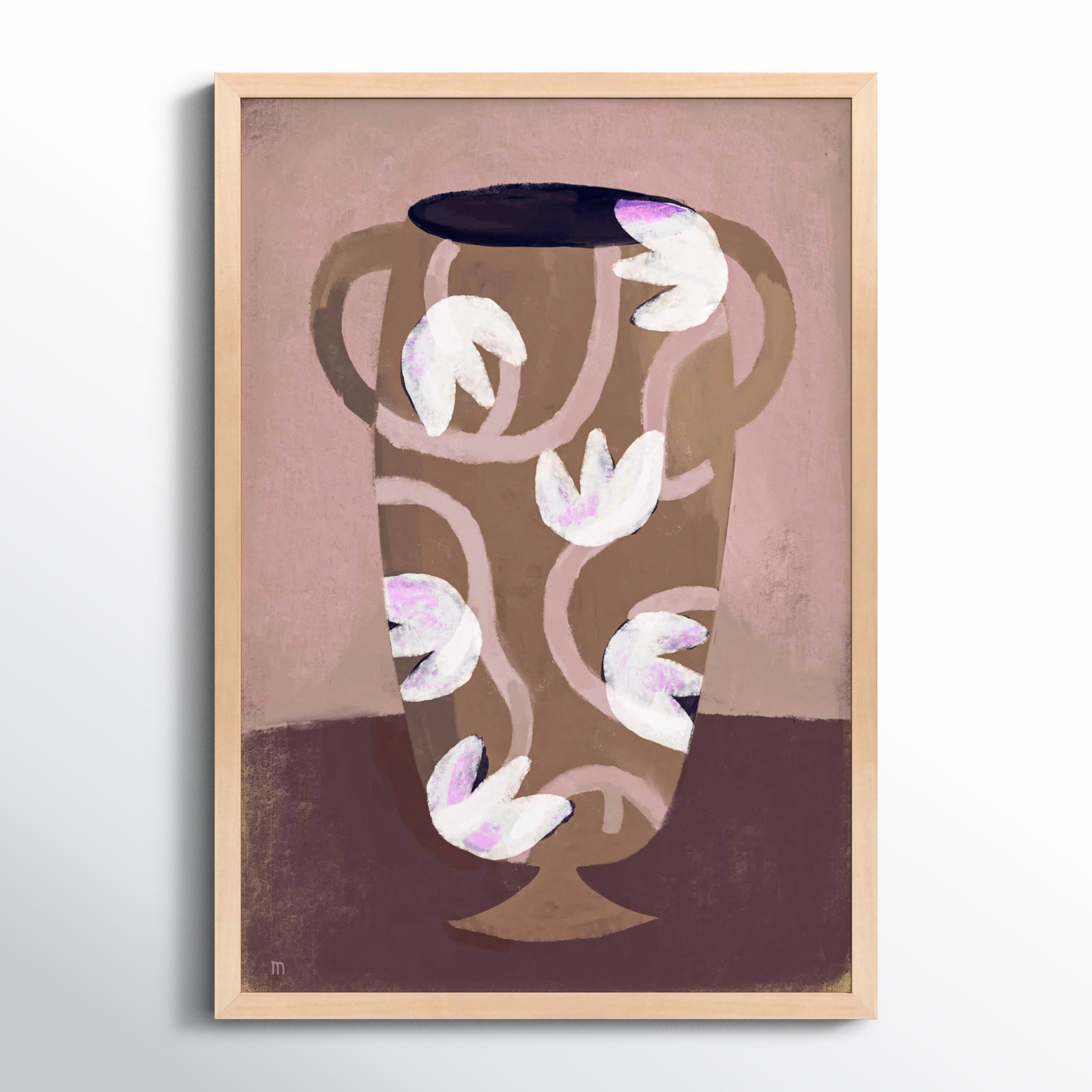 Flowered Vase Print by Marco Marella, 25" H x 17.5" W, Maple Framed Paper