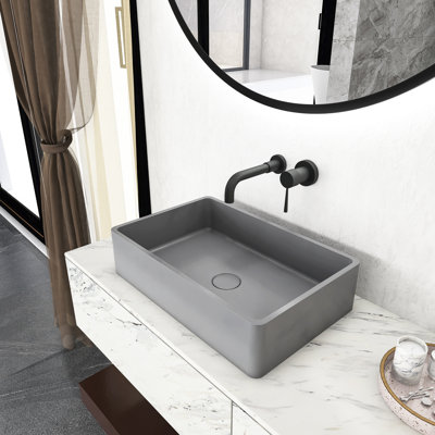 Lavabo de salle de bain rectangulaire en béton gris 19,45 pouces avec finition unique et résistance à la température dans la rénovation Conception moderne facile d'entretien