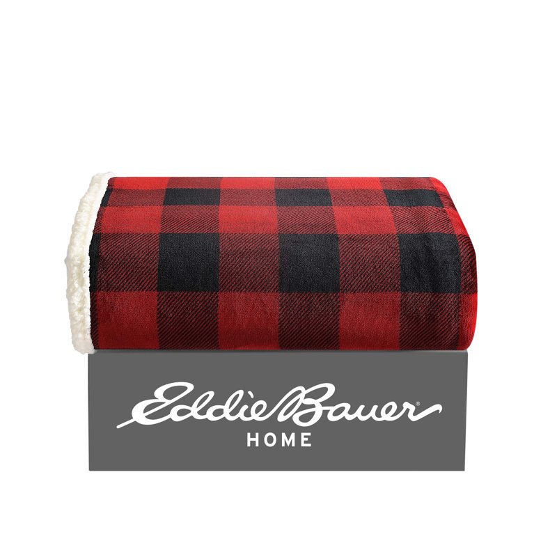 Cabin Plaid Red Fleece & Cotton Sherpa Reversible Throw Blanket