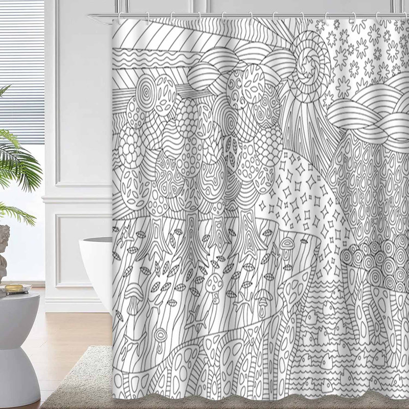 Magnifique rideau de douche noir et blanc avec 12 crochets, L 72 po x l 84 po