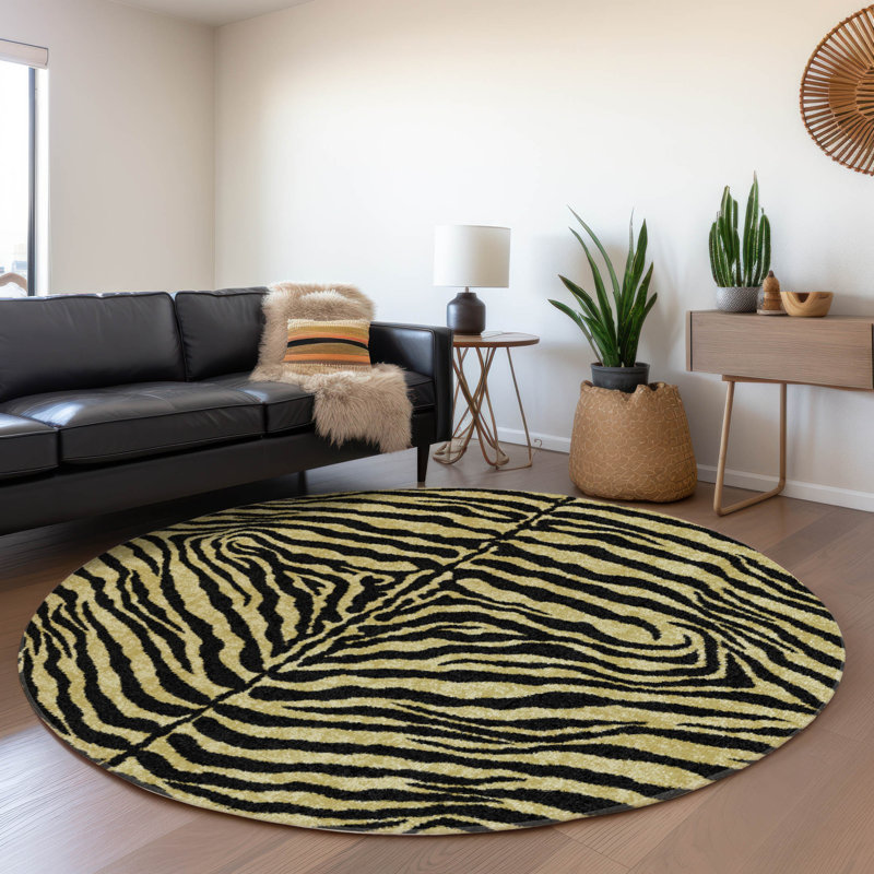 Premium Machine Washable Kishonna AMF42 Gilded Rug, Round 8'