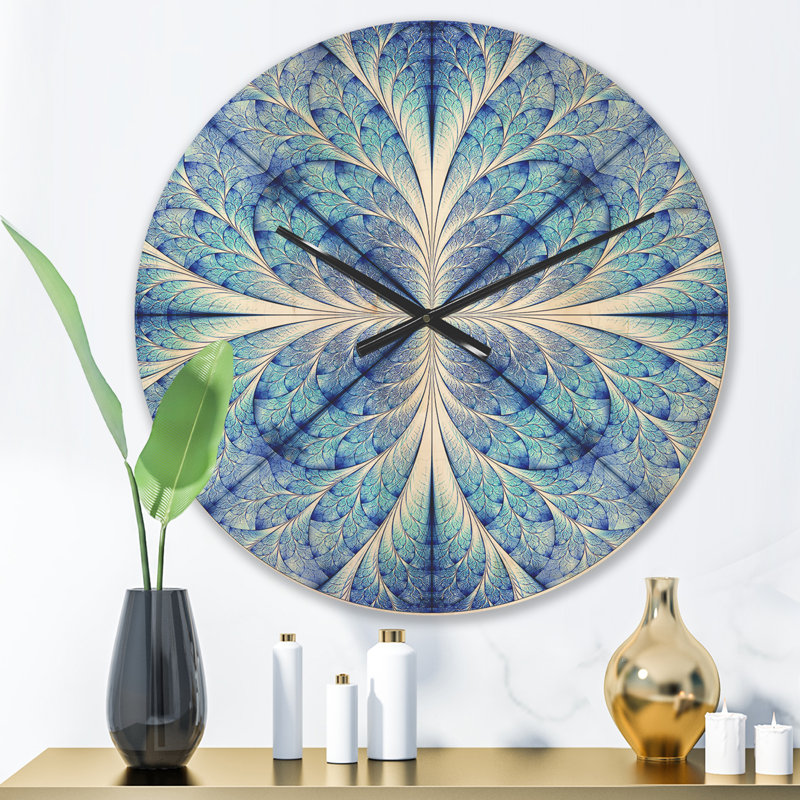 Symmetrical Light Blue Pattern - Modern Wood Wall Clock, Small