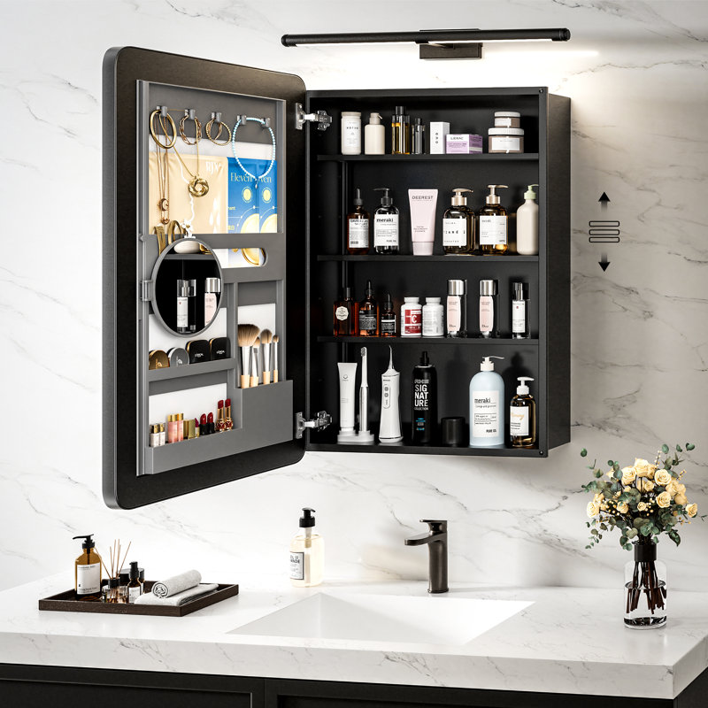 Bathroom Medicine Cabinet with Mirror, Recessed or Surface Mount, Adjustable Shelves & Behind Door Storage